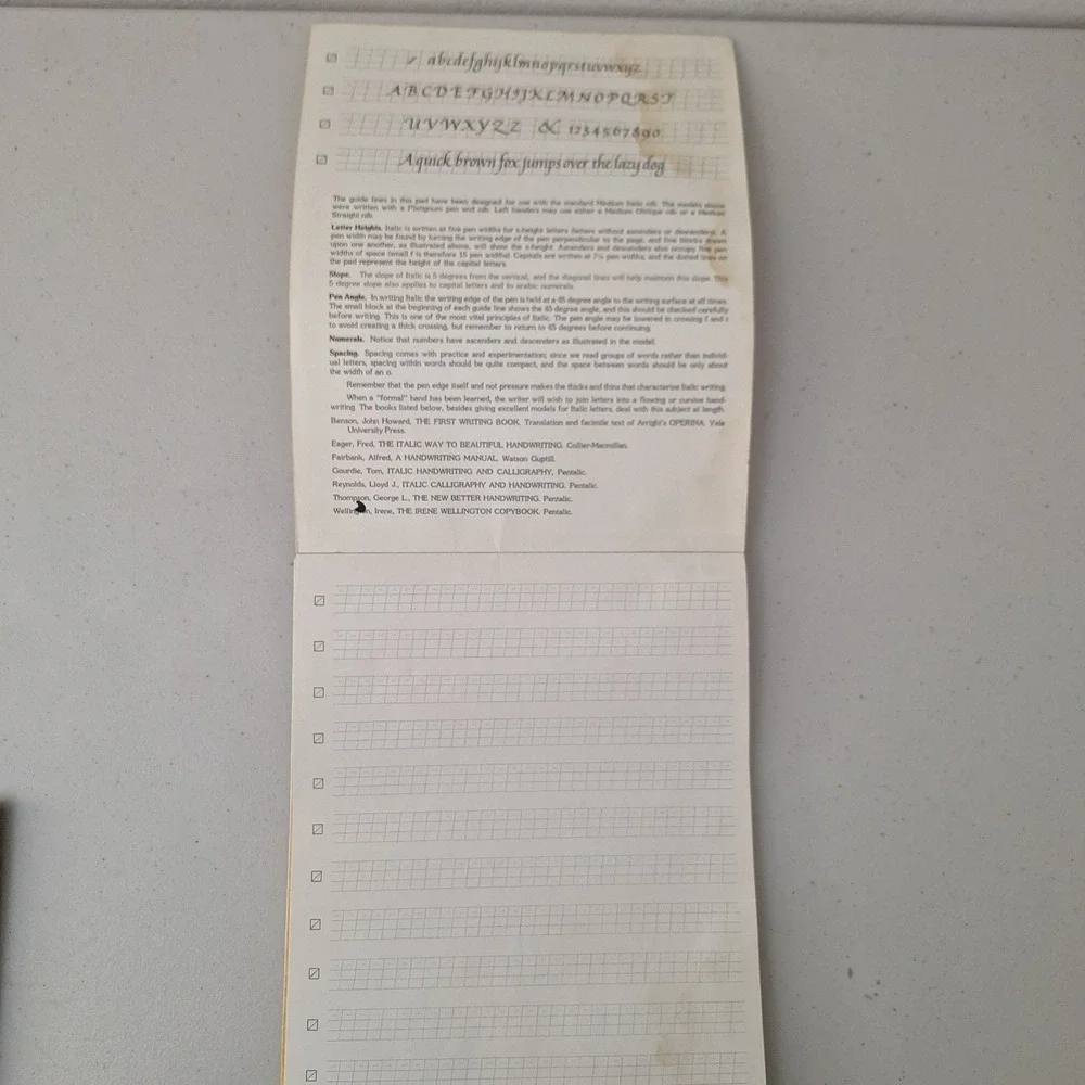 Vintage 1978 Italic Calligraphy Handwriting Practice Pad, B3 Nib & Medium Italic